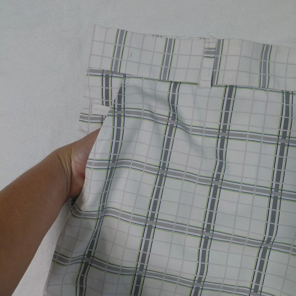 Golf Pants Mens 40 White Gray Golf Chino Standard Plaid Mens Bowling
